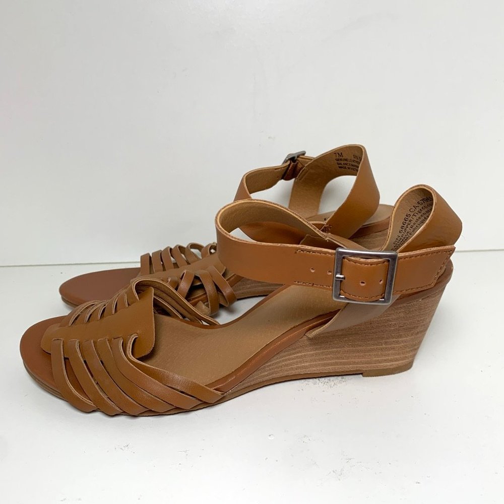 NEW Susina Terra-Lea Cognac Leather Wedge Strappy Open Toe Sandals Brown - Picture 3 of 6